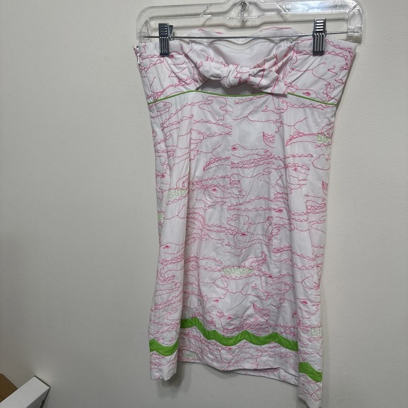 LILLY PULITZER FRANCO Sz 0 Pink Grrrowl Embroidered Alligator Tie Dress EUC - Picture 4 of 7